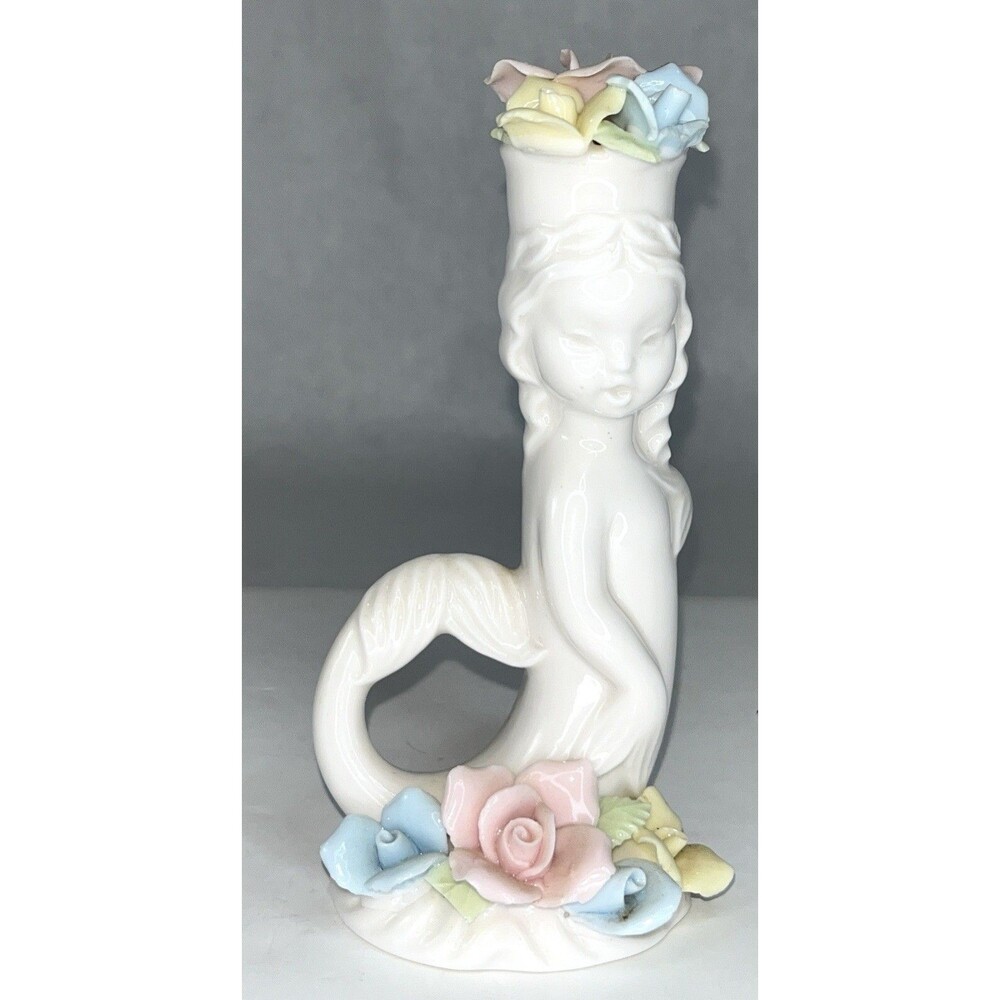 Vintage Norcrest Mermaid Figurine 1950’s Floral Ceramic Japan Rare
